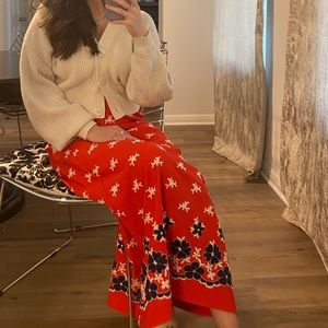 Vintage Vicky Vaughn Orange White & Navy Floral Embroidered Maxi Skirt
